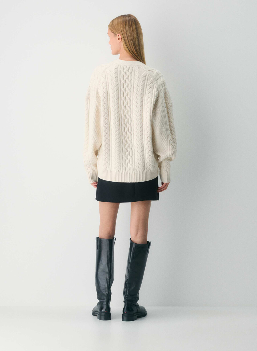 heritage knit merinoull v-ringad kofta i mockabrun
