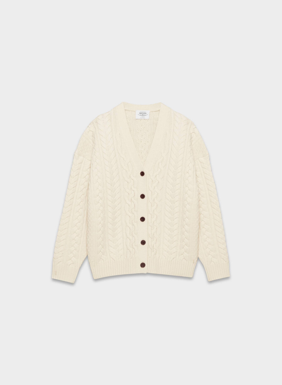 heritage knit merinoull v-ringad kofta i mockabrun