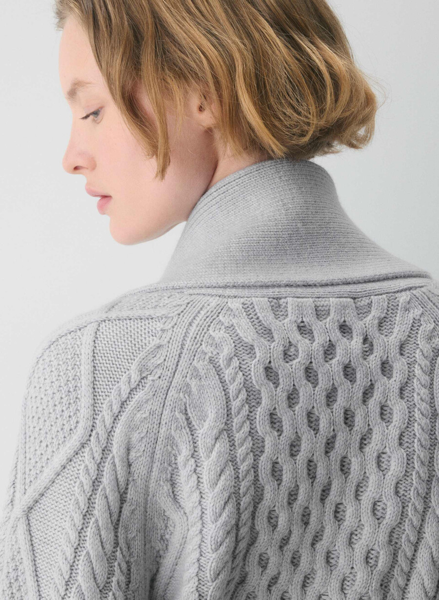 heritage knit merinoullkofta med Öppen framsida heather nomad taupe