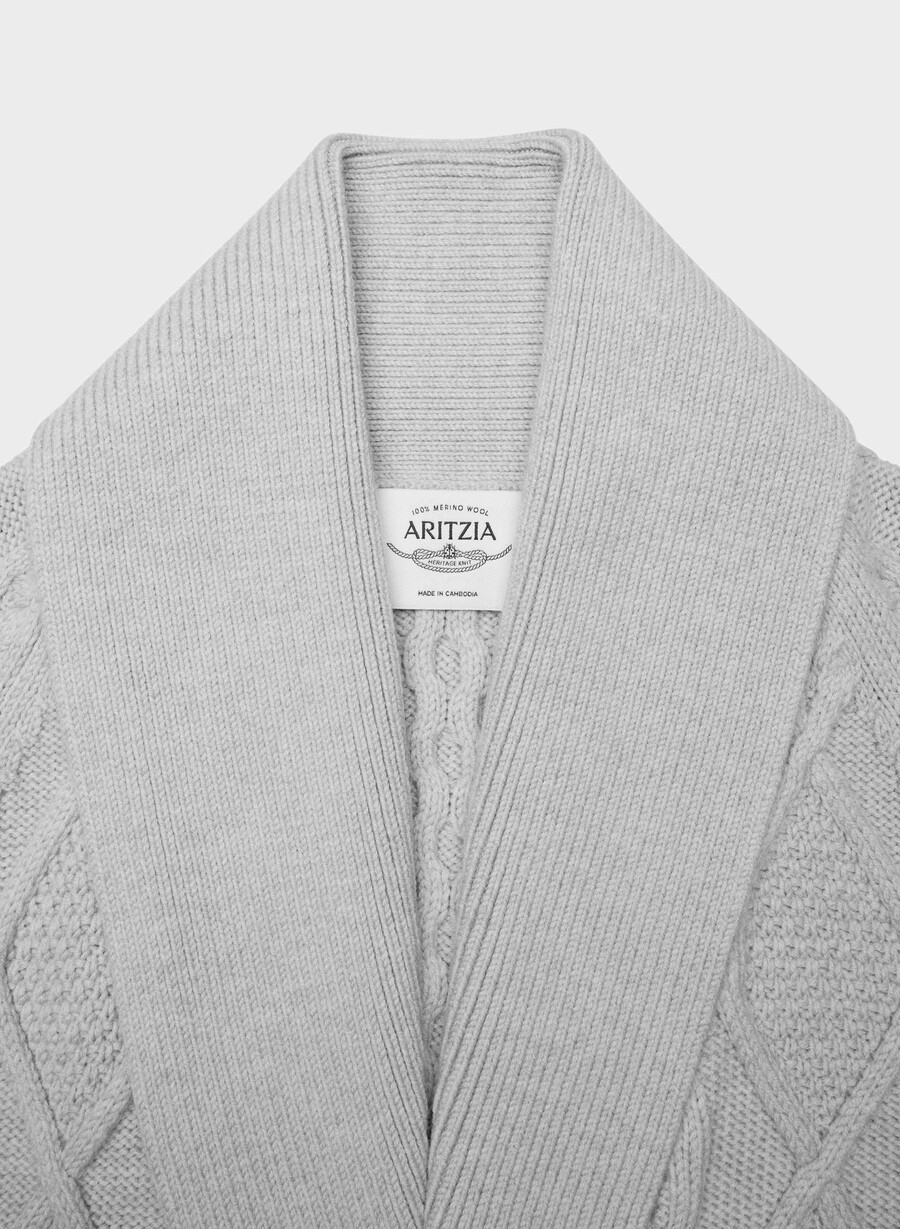 heritage knit merinoullkofta med Öppen framsida heather nomad taupe