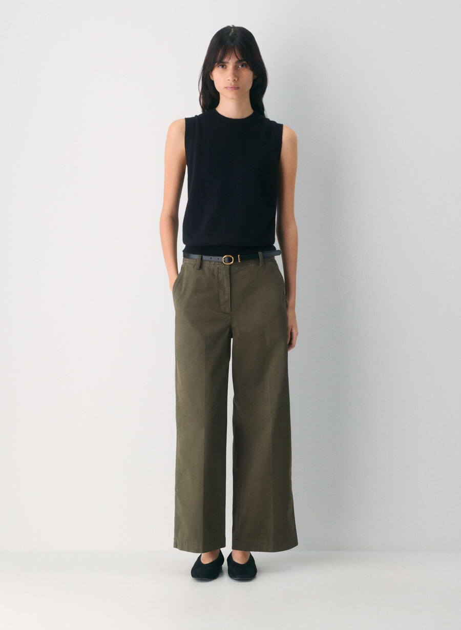 chino relaxed hi-layer wide pants tvättade mörkoliva