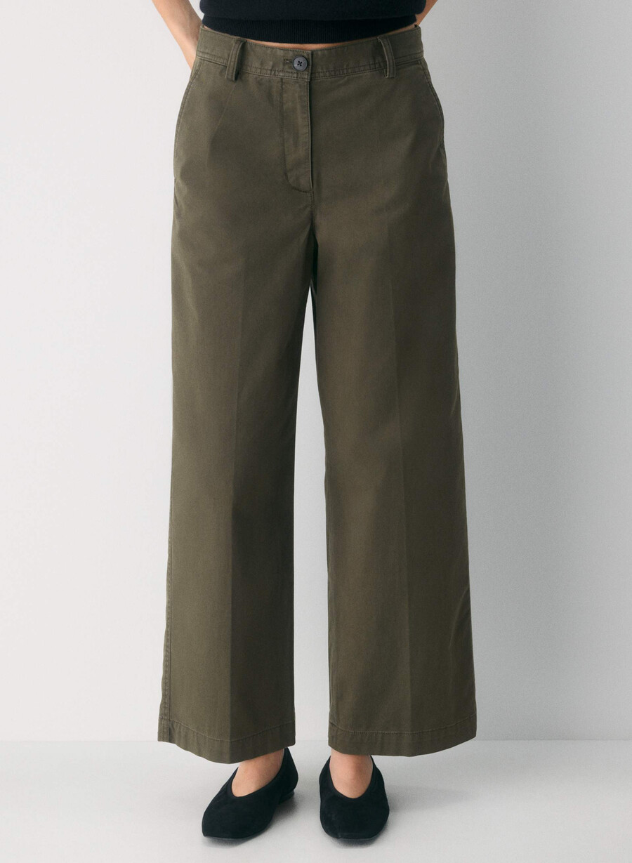 chino relaxed hi-layer wide pants tvättade mörkoliva
