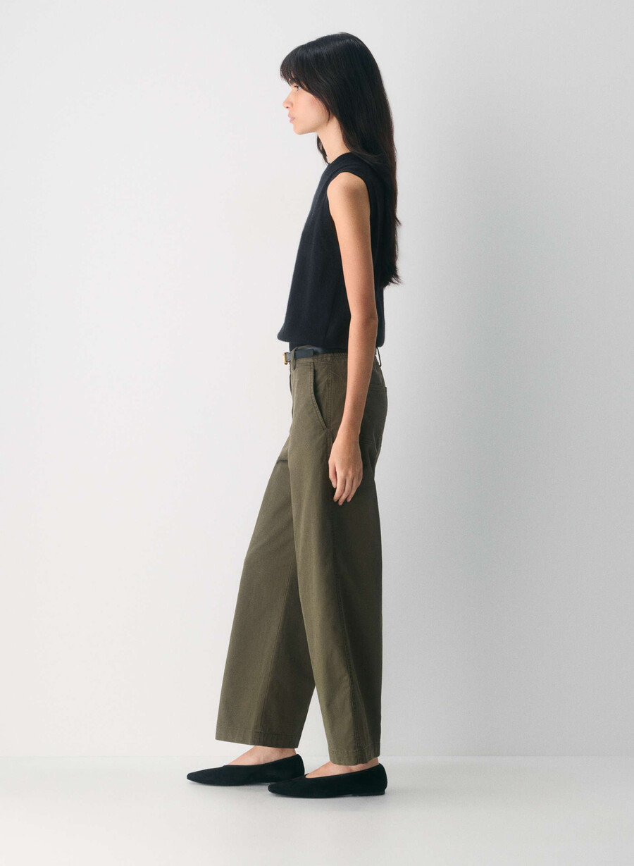 chino relaxed hi-layer wide pants tvättade mörkoliva