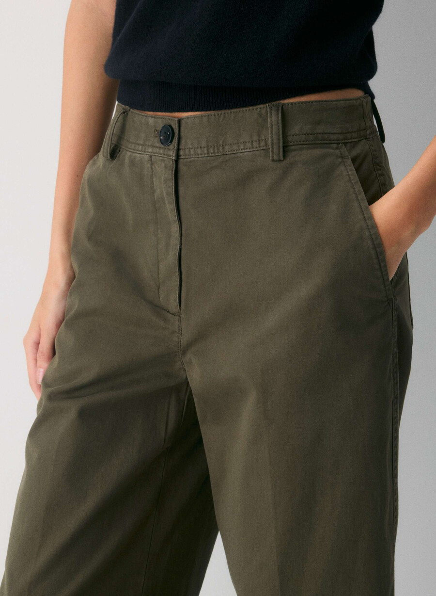 chino relaxed hi-layer wide pants tvättade mörkoliva