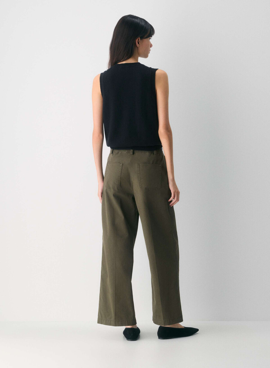 chino relaxed hi-layer wide pants tvättade mörkoliva
