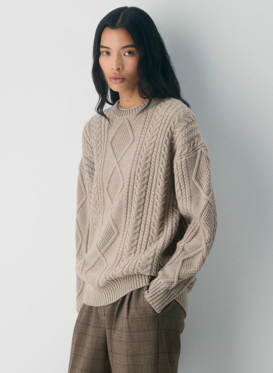 heritage knit merinoulltröja heather nomad taupe