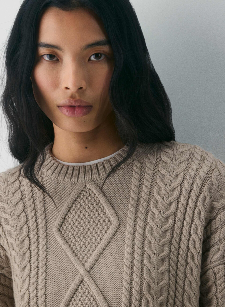heritage knit merinoulltröja heather nomad taupe