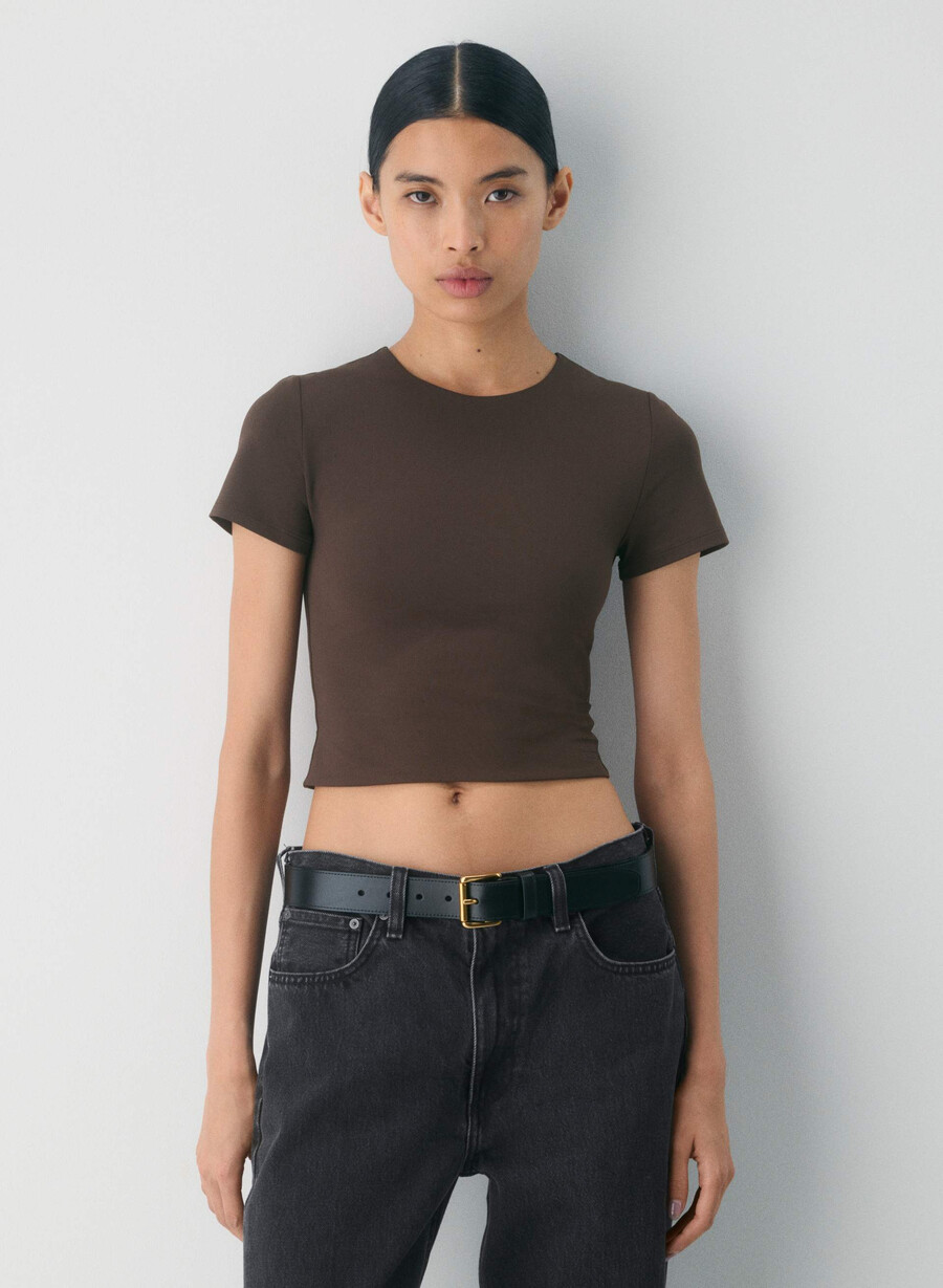 original contour marvel t-shirt med rund midja mokkabrun