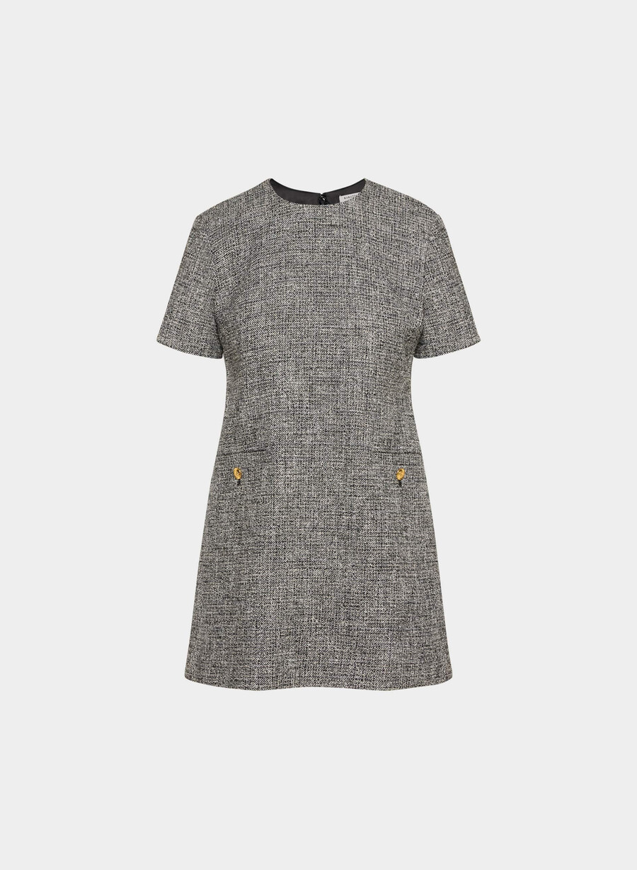 capote klänning spckl tweed svartvit