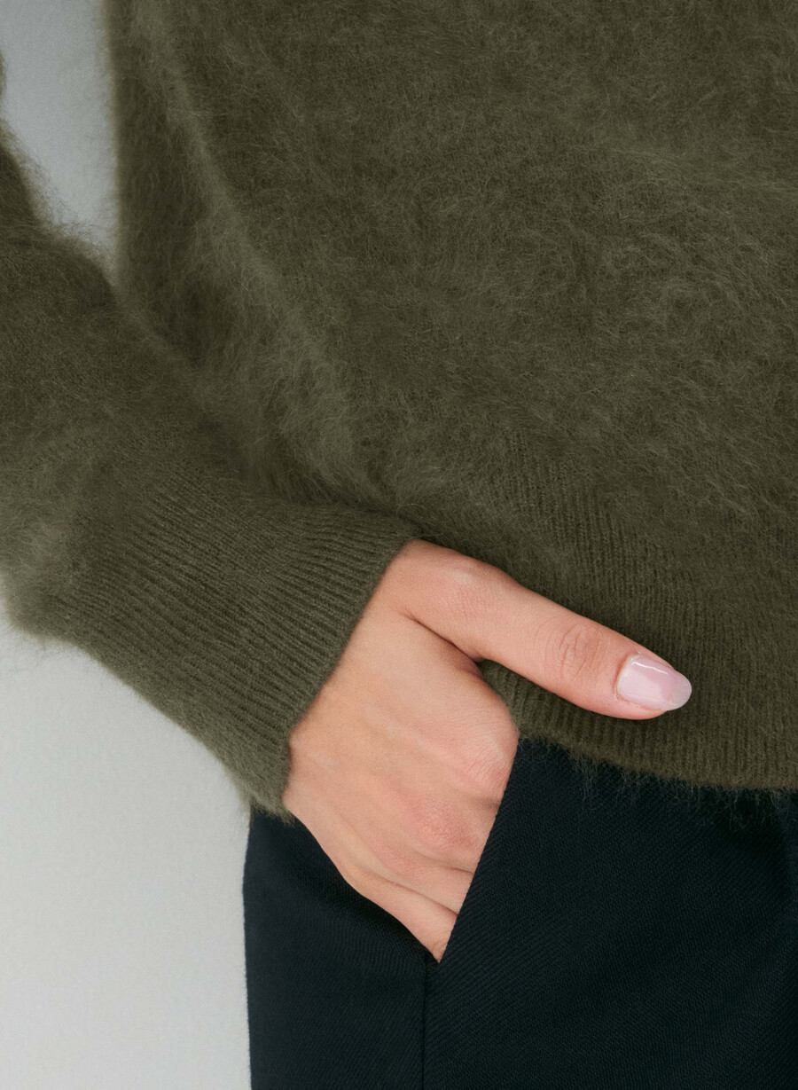 borstad kashmir avslappnad crew cardigan mÖrkoliv