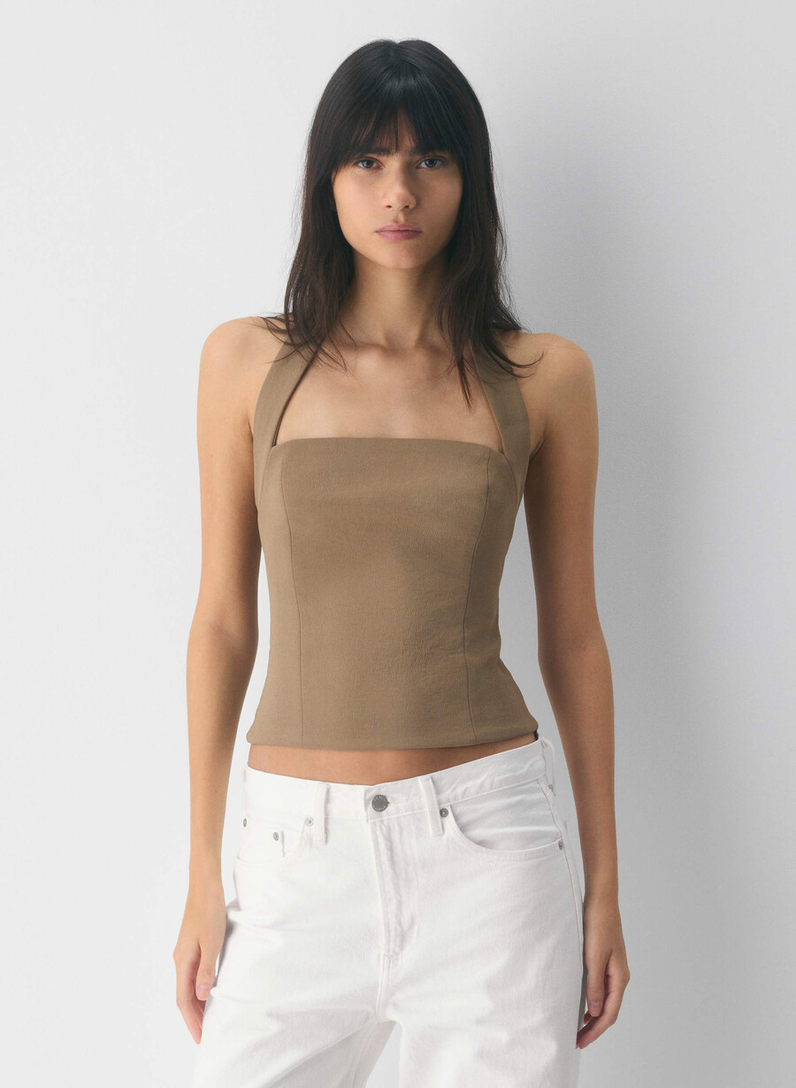whisper halter top - crepette folio brun