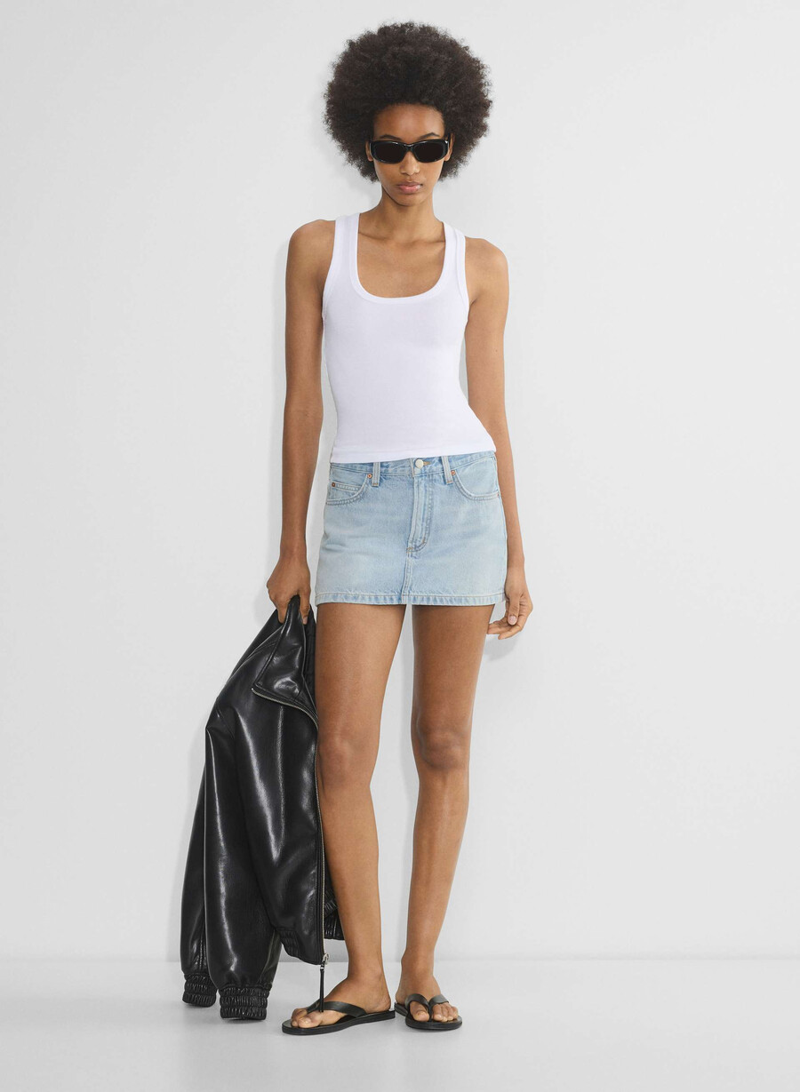 denim forum 90-talets vintage mikrojeanskjol here comes the sn bl