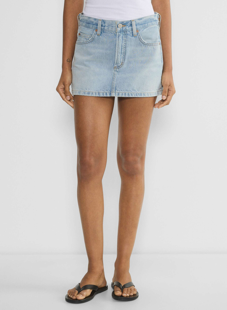 denim forum 90-talets vintage mikrojeanskjol here comes the sn bl