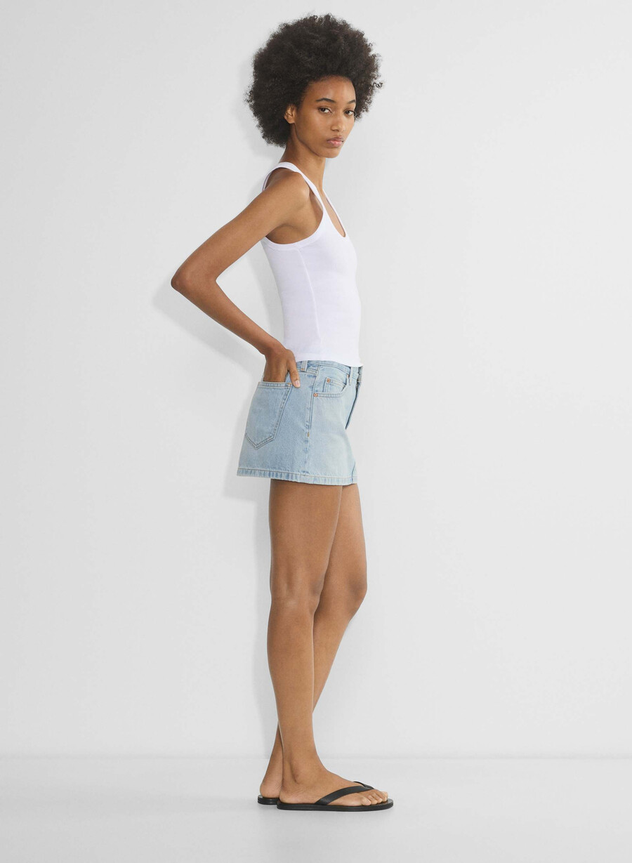 denim forum 90-talets vintage mikrojeanskjol here comes the sn bl