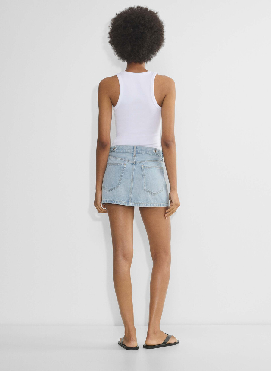 denim forum 90-talets vintage mikrojeanskjol here comes the sn bl