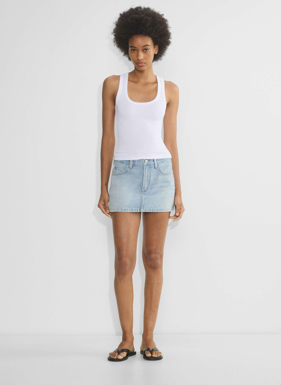 denim forum 90-talets vintage mikrojeanskjol here comes the sn bl