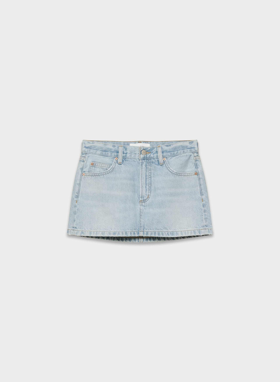 denim forum 90-talets vintage mikrojeanskjol here comes the sn bl