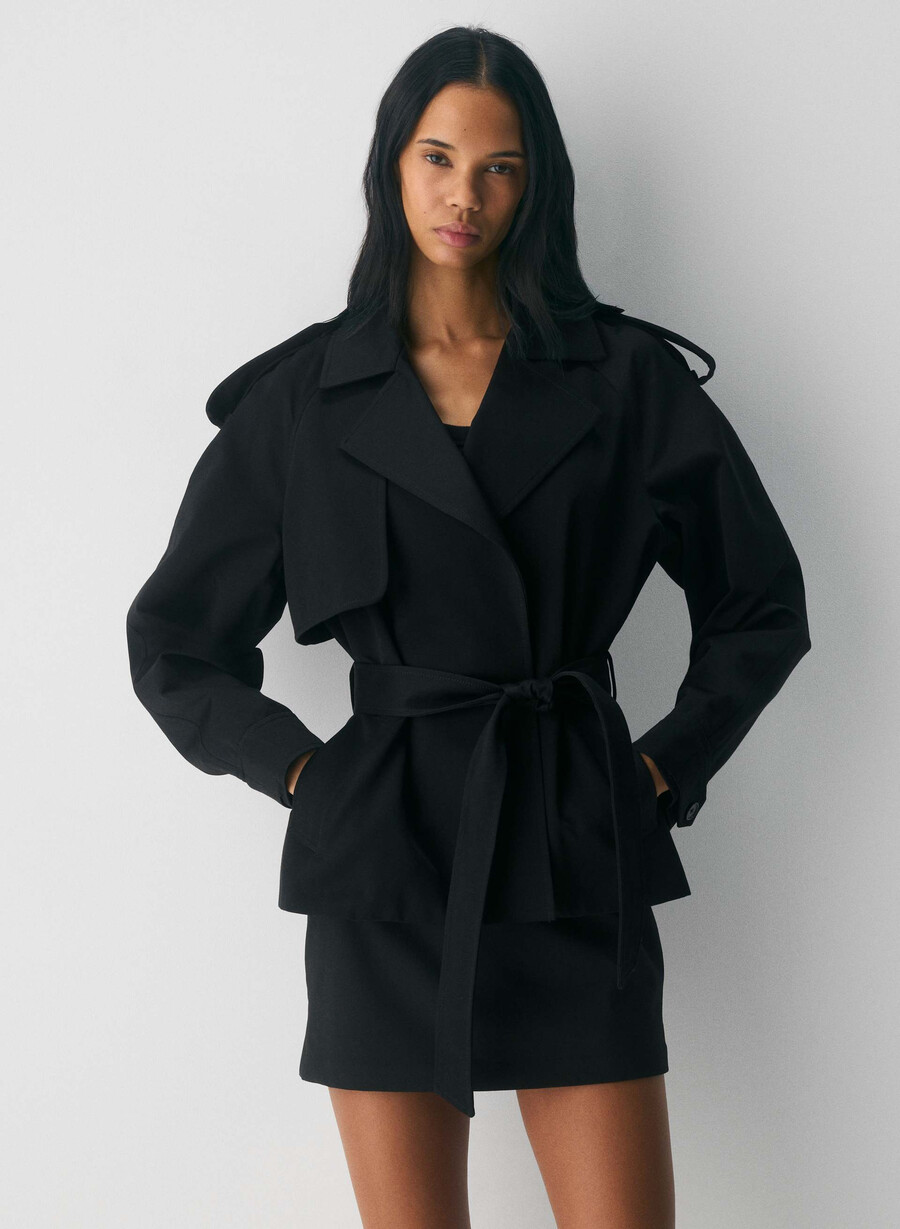 davis trench coat - rich twill svart