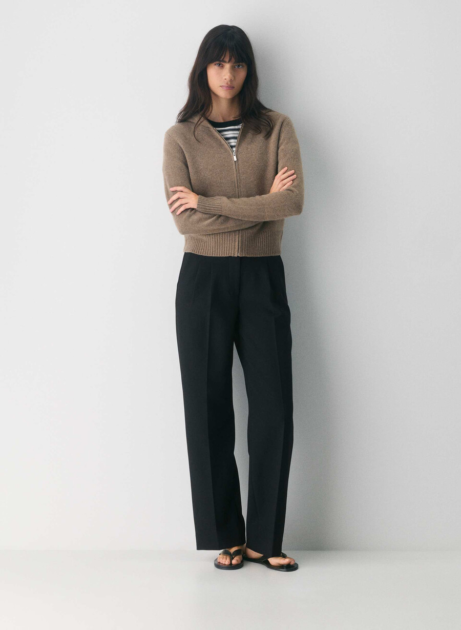 essential cashmere idyllic zip hoodie heather folio brun