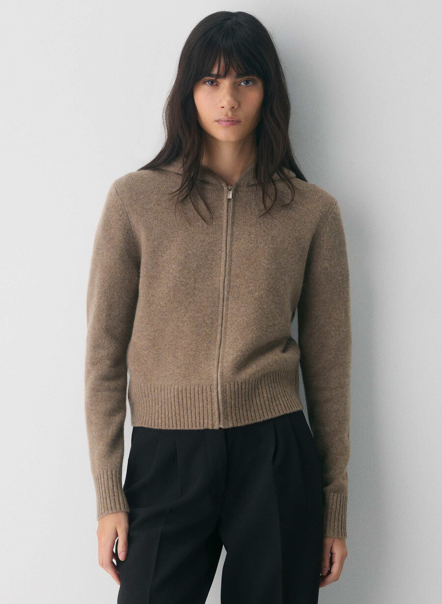 essential cashmere idyllic zip hoodie heather folio brun