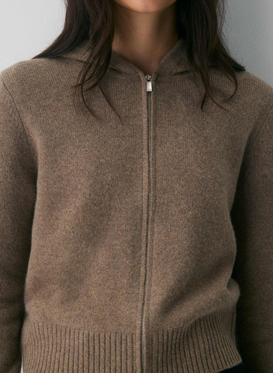 essential cashmere idyllic zip hoodie heather folio brun