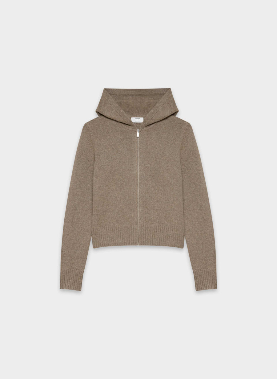 essential cashmere idyllic zip hoodie heather folio brun