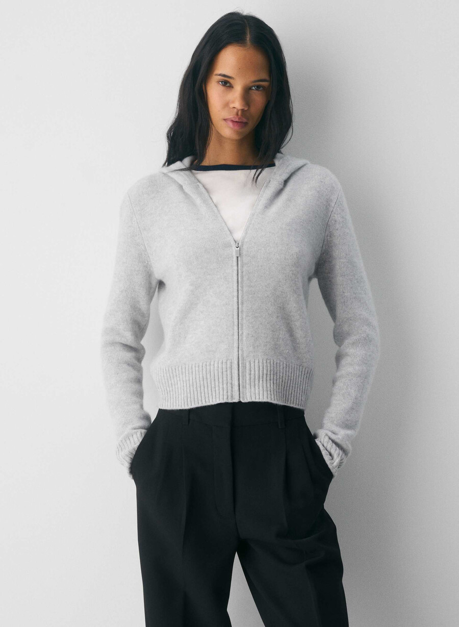 essential cashmere idyllic zip hoodie ljunggrå krom