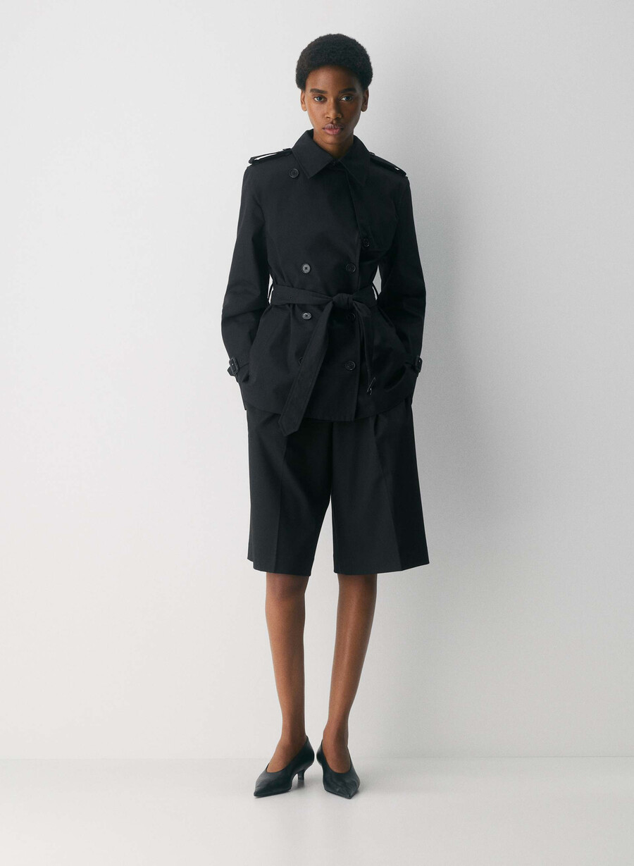 finch kort trench coat - city twill svart