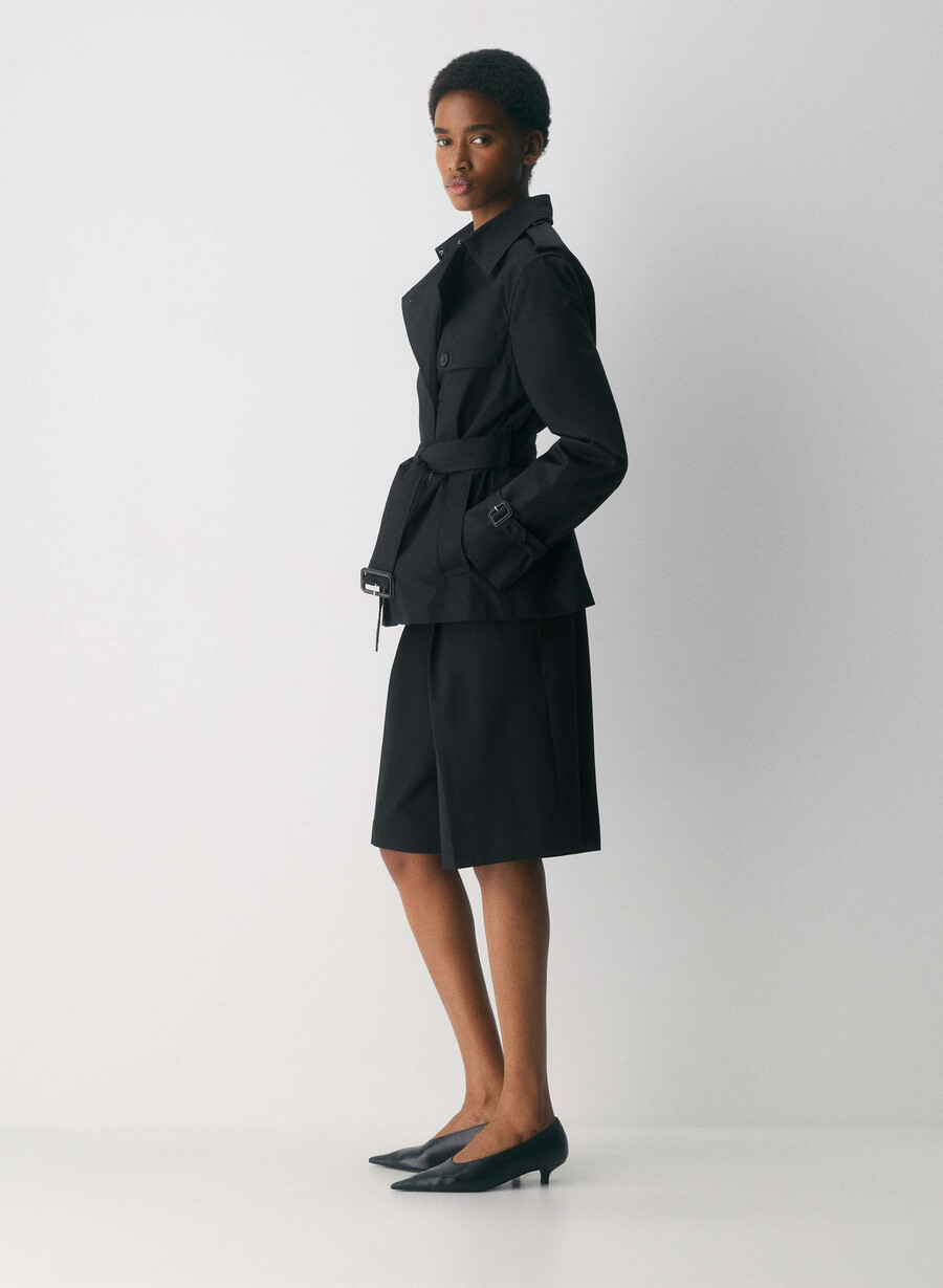 finch kort trench coat - city twill svart