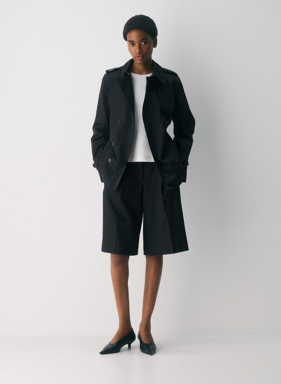 finch kort trench coat - city twill svart