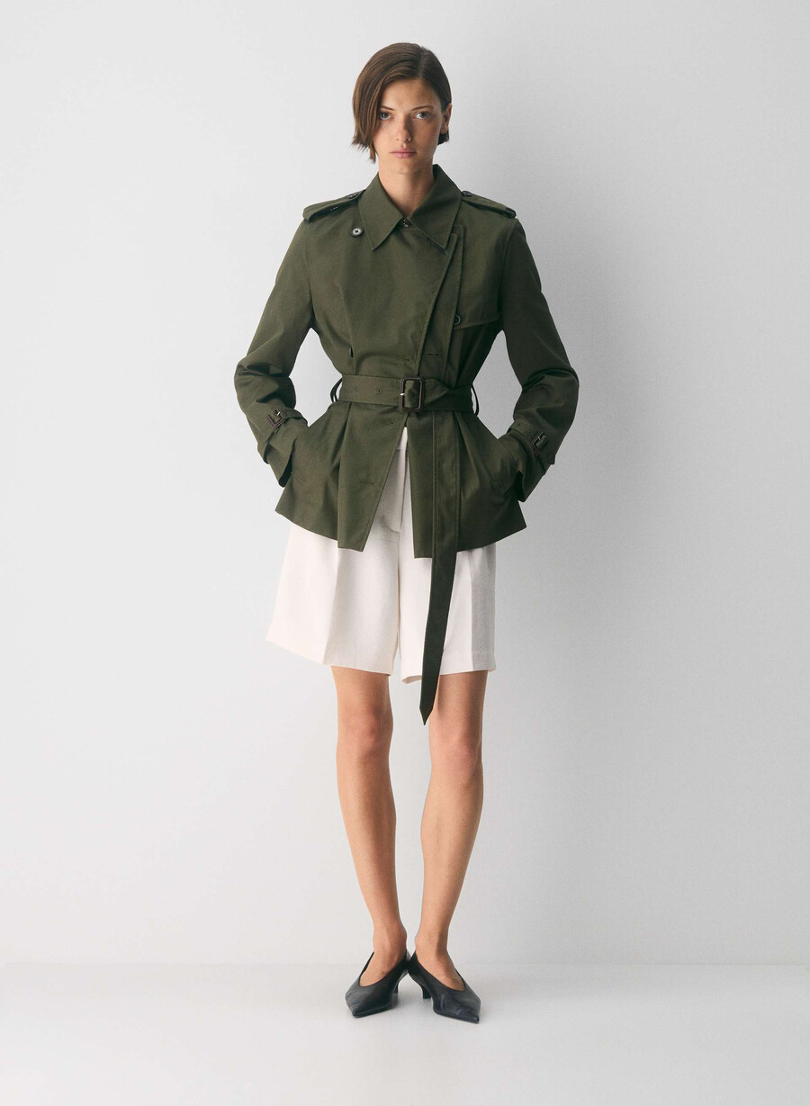 finch kort trench coat - city twill mÖrkoliv