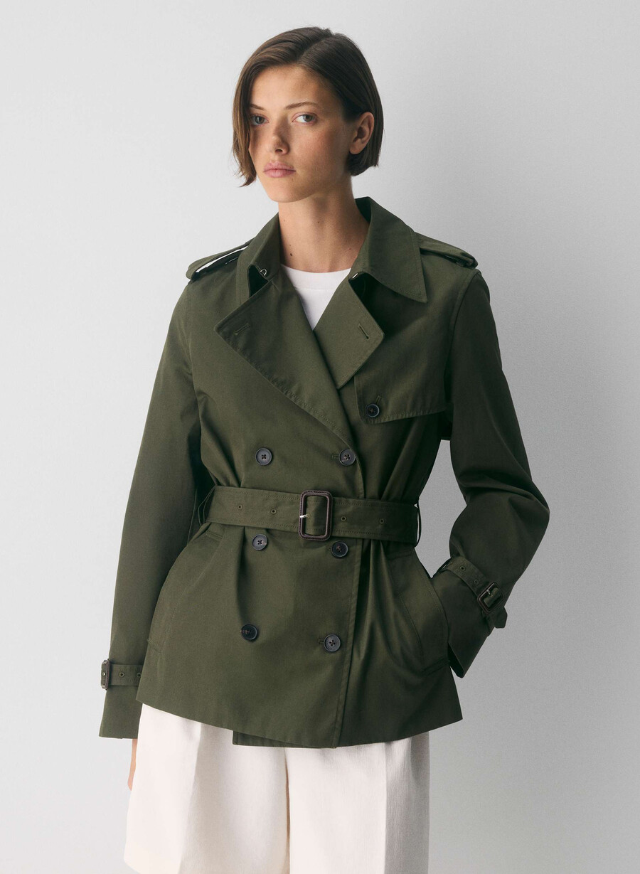 finch kort trench coat - city twill mÖrkoliv