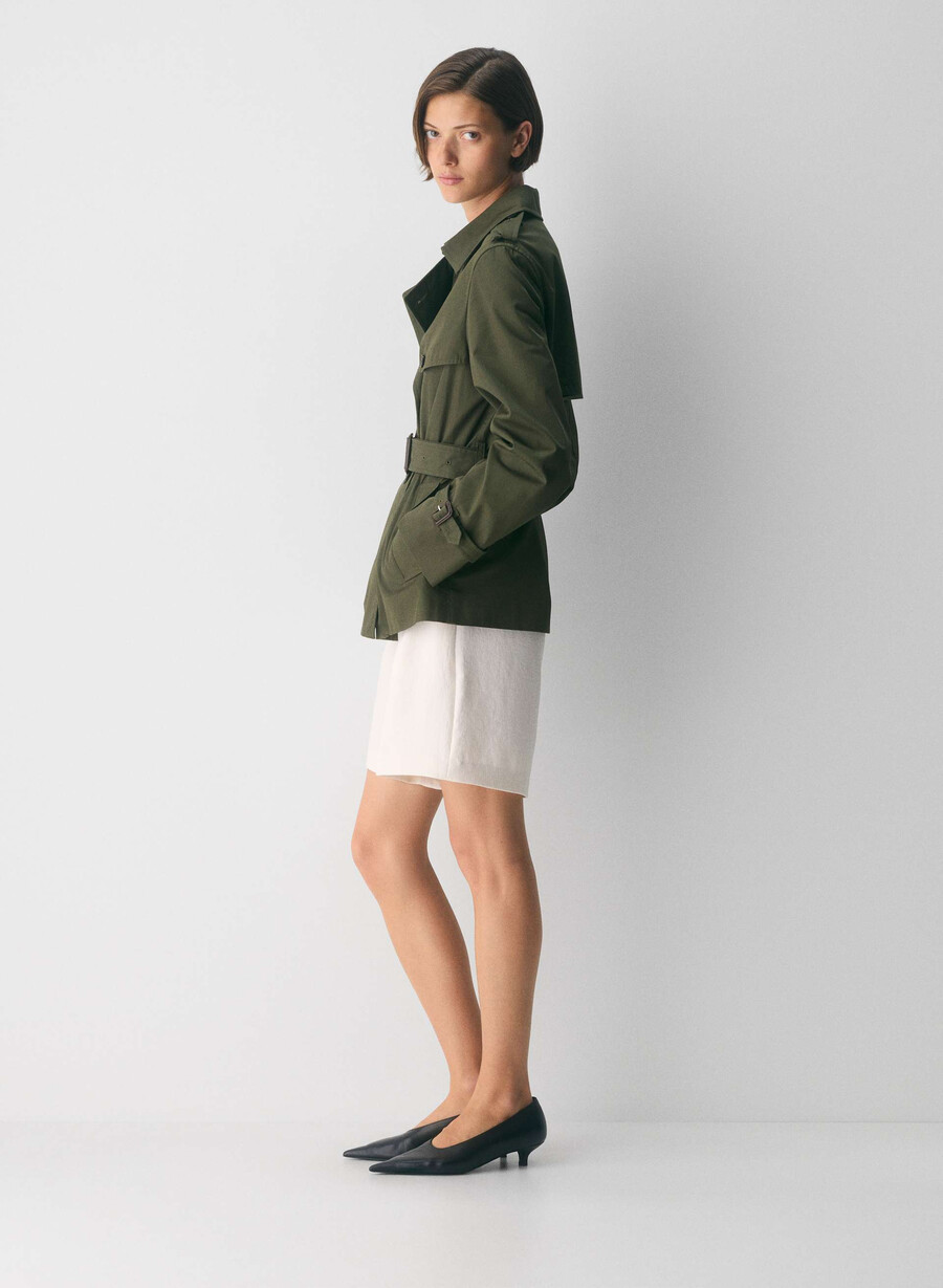 finch kort trench coat - city twill mÖrkoliv