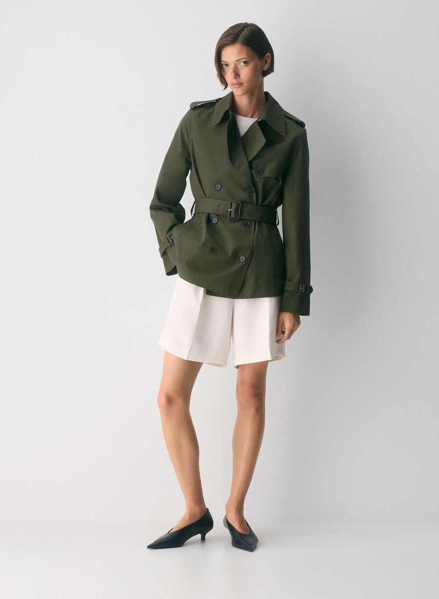 finch kort trench coat - city twill mÖrkoliv