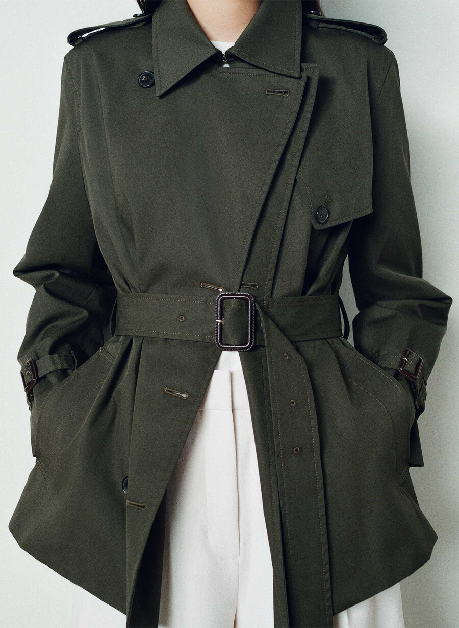 finch kort trench coat - city twill mÖrkoliv