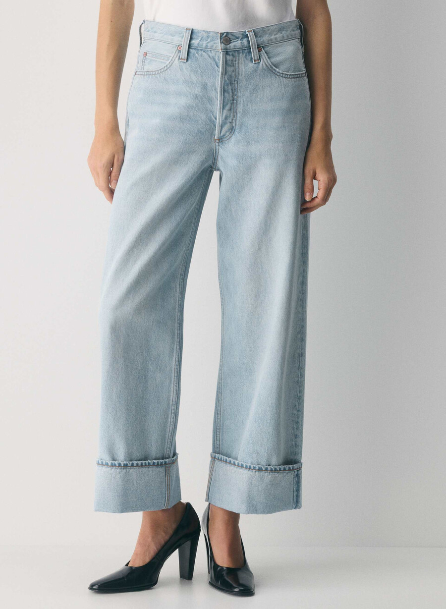 denim forum 90-tals vintagejeans med låg midja och manschett 15 år blÅ
