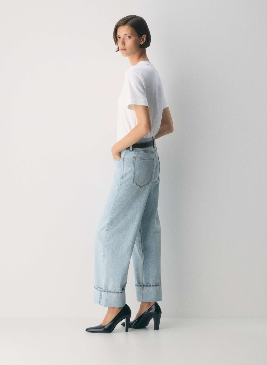 denim forum 90-tals vintagejeans med låg midja och manschett 15 år blÅ
