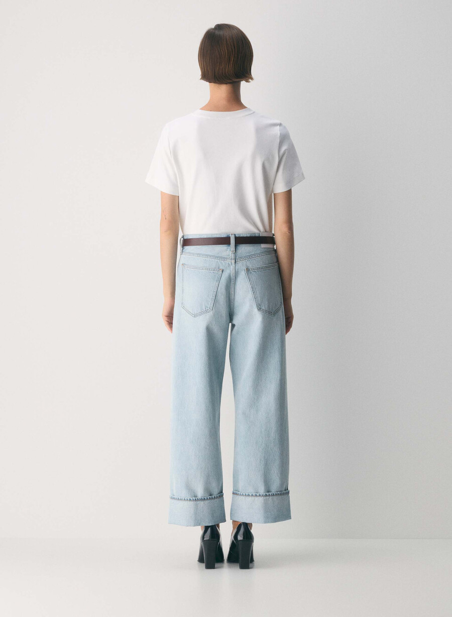 denim forum 90-tals vintagejeans med låg midja och manschett 15 år blÅ