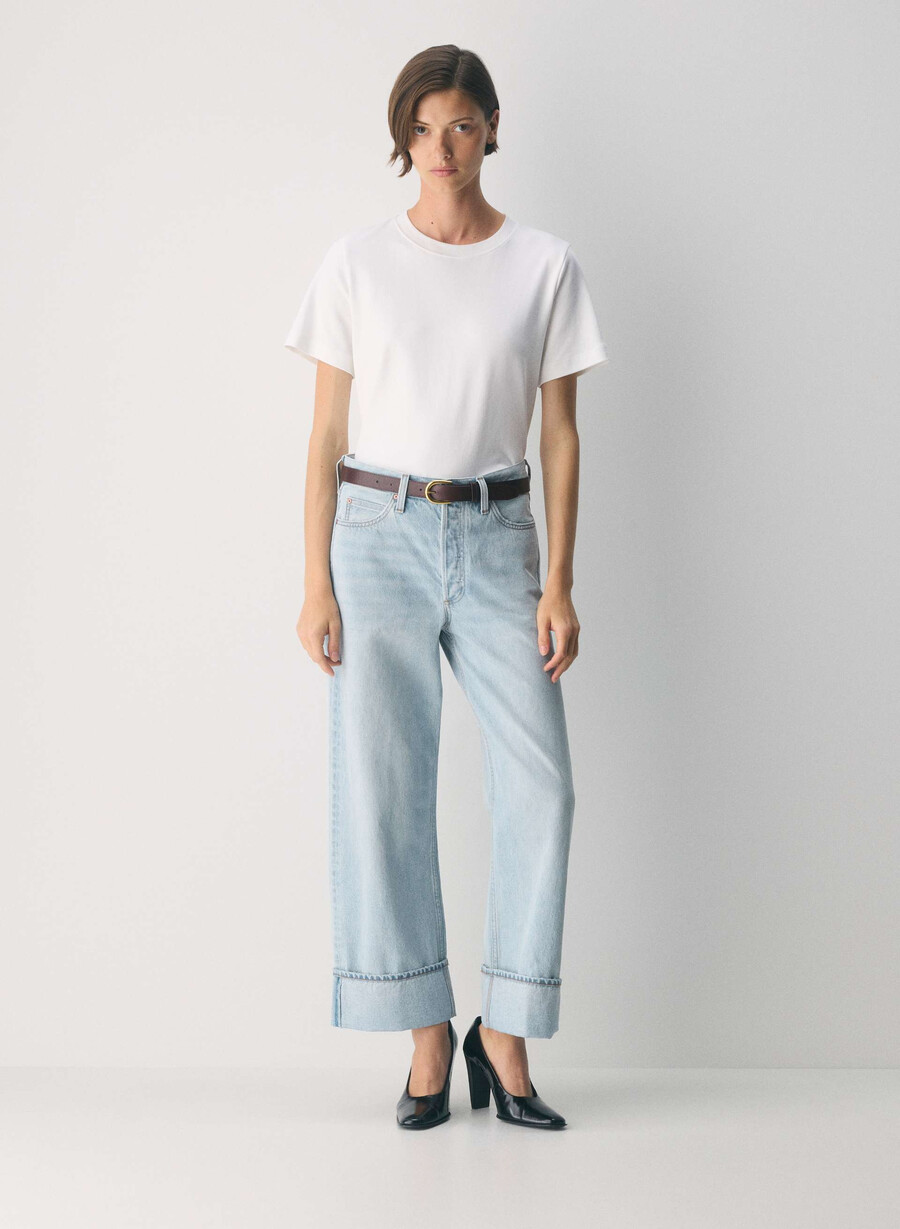 denim forum 90-tals vintagejeans med låg midja och manschett 15 år blÅ