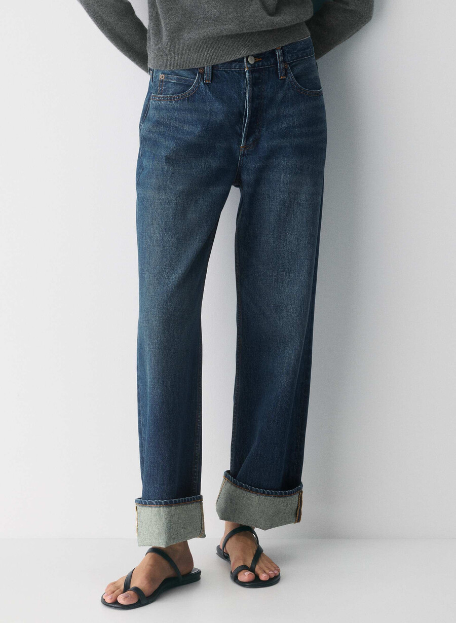 denim forum 90-talets vintagejeans med låg midja och manschett be about dark bleu
