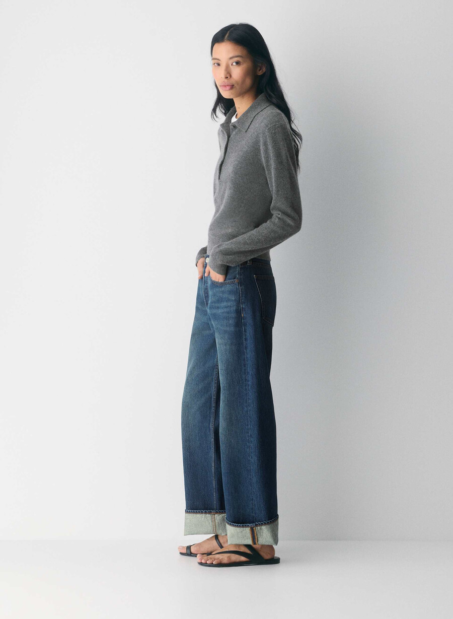 denim forum 90-talets vintagejeans med låg midja och manschett be about dark bleu