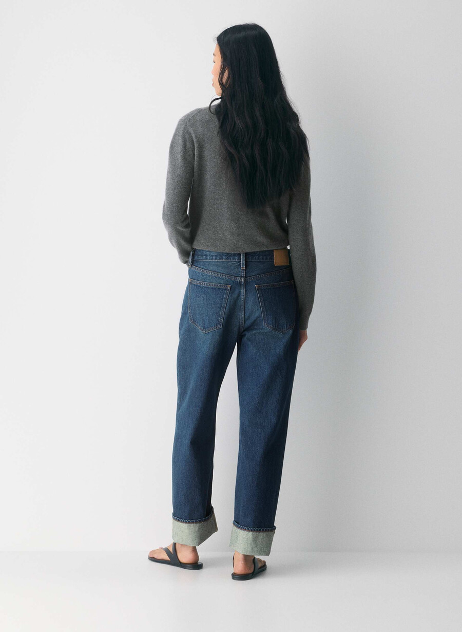 denim forum 90-talets vintagejeans med låg midja och manschett be about dark bleu