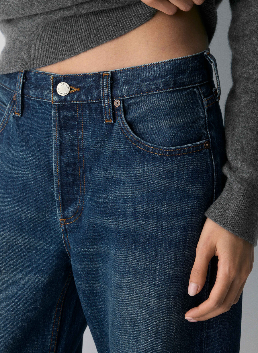 denim forum 90-talets vintagejeans med låg midja och manschett be about dark bleu