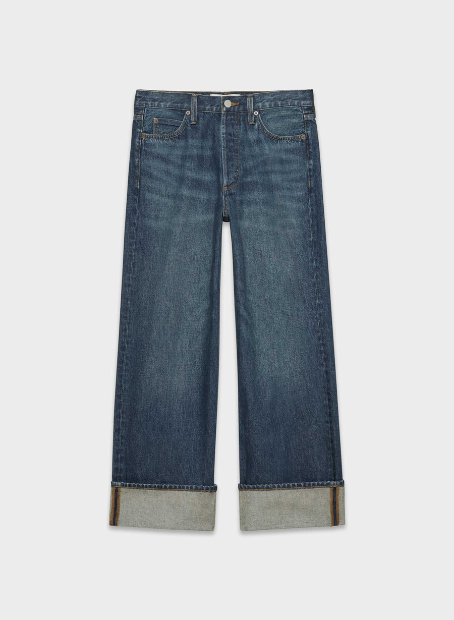 denim forum 90-talets vintagejeans med låg midja och manschett be about dark bleu