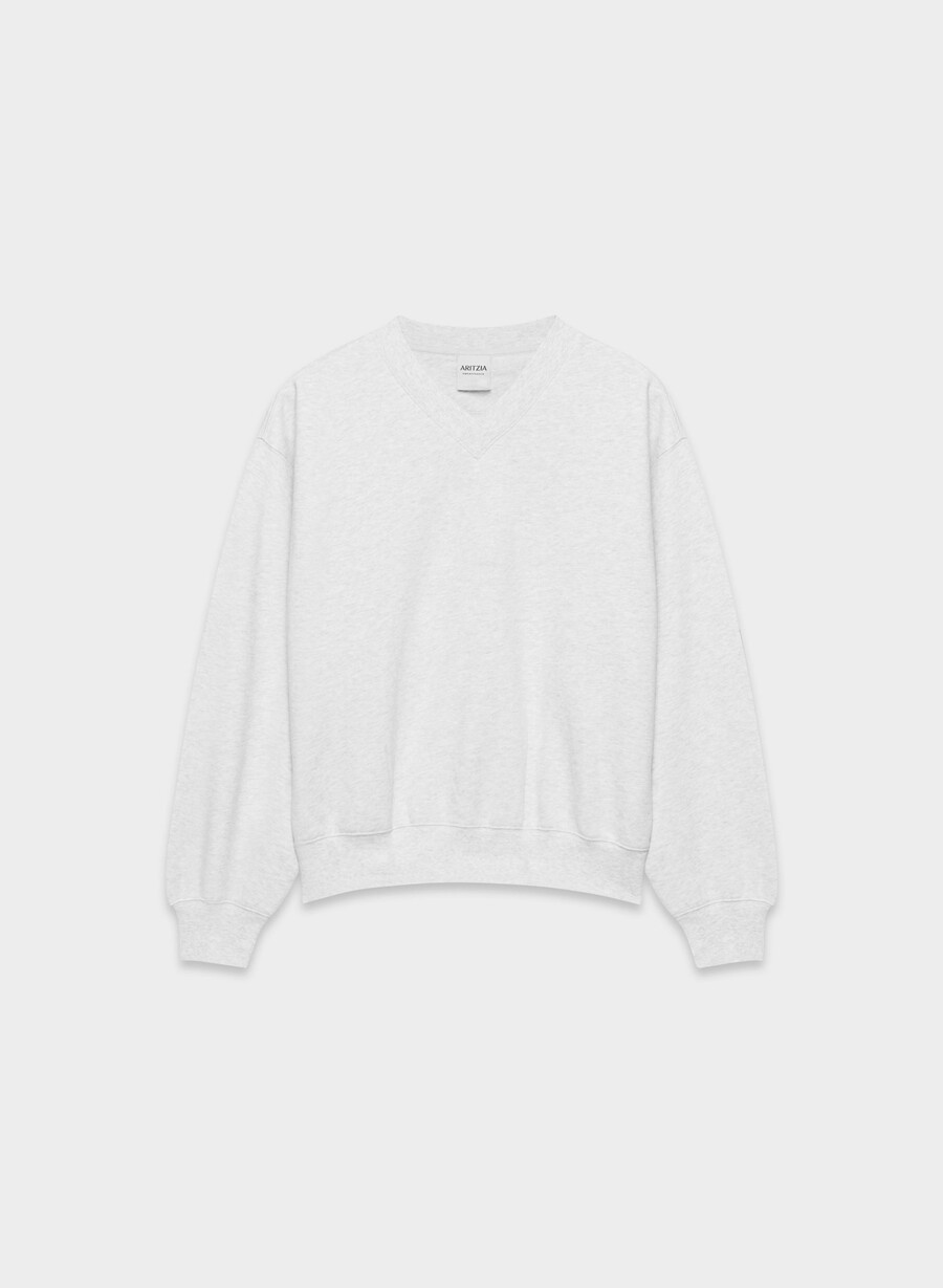 mysig fleece-tröja med v-ringning för pojkvän heather cloud white