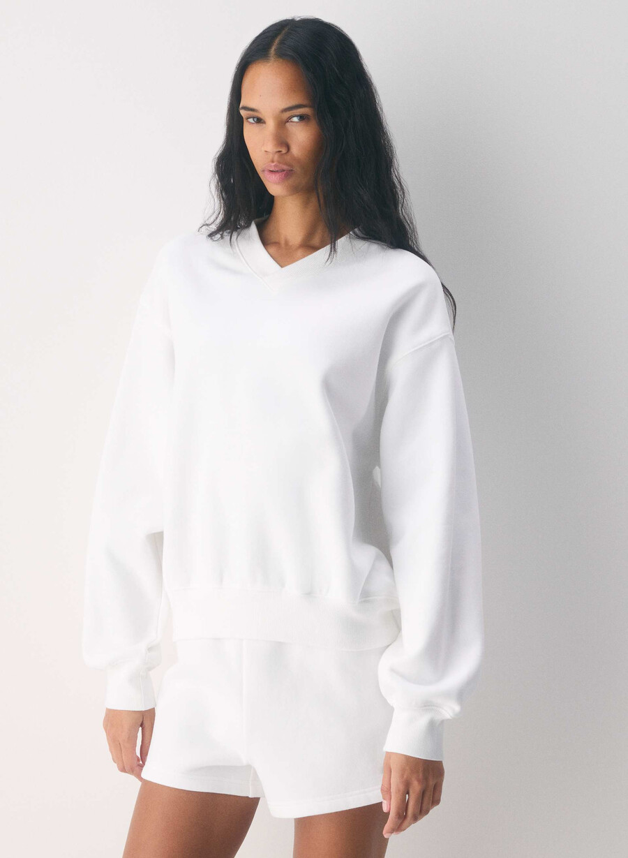 mysig fleece-tröja med v-ringning för pojkvän heather cloud white