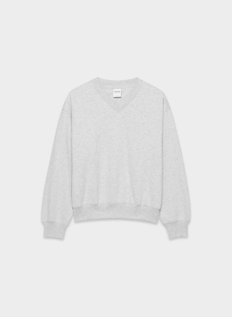 mysig fleece-tröja med v-ringning i pojkvänsmodell krommelerad