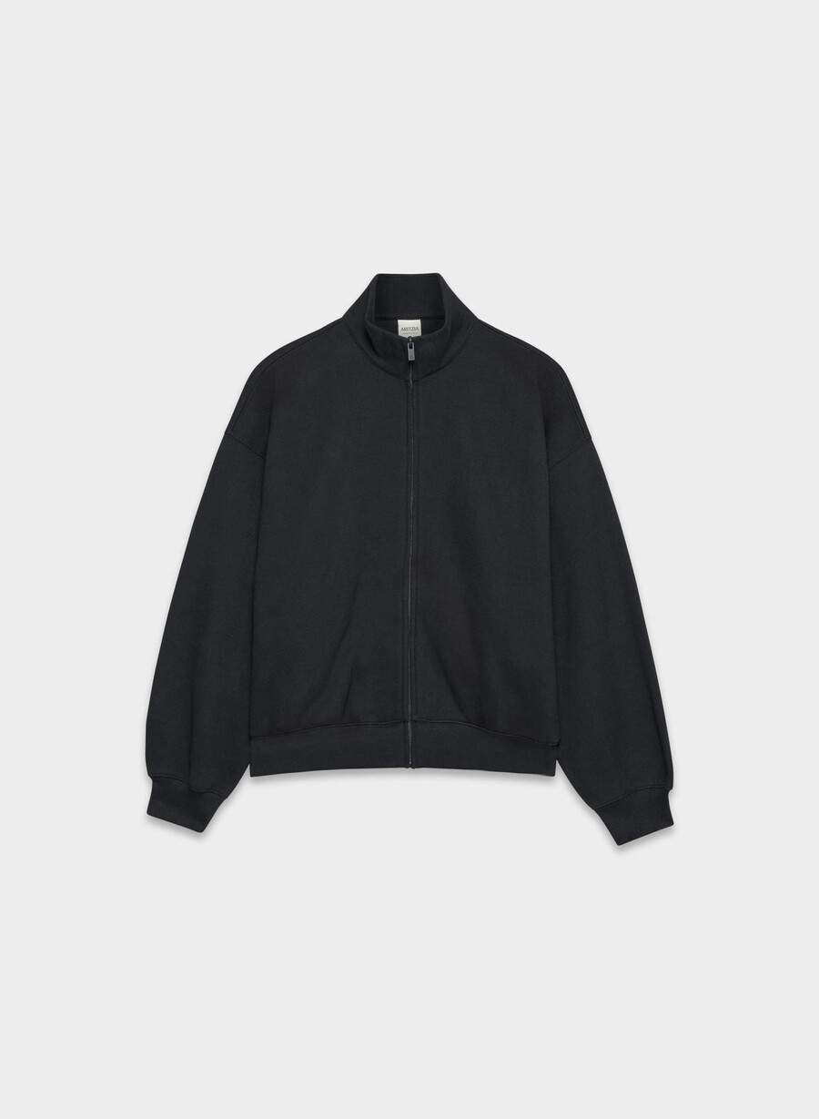mysig fleece-tröja med dragkedja svart