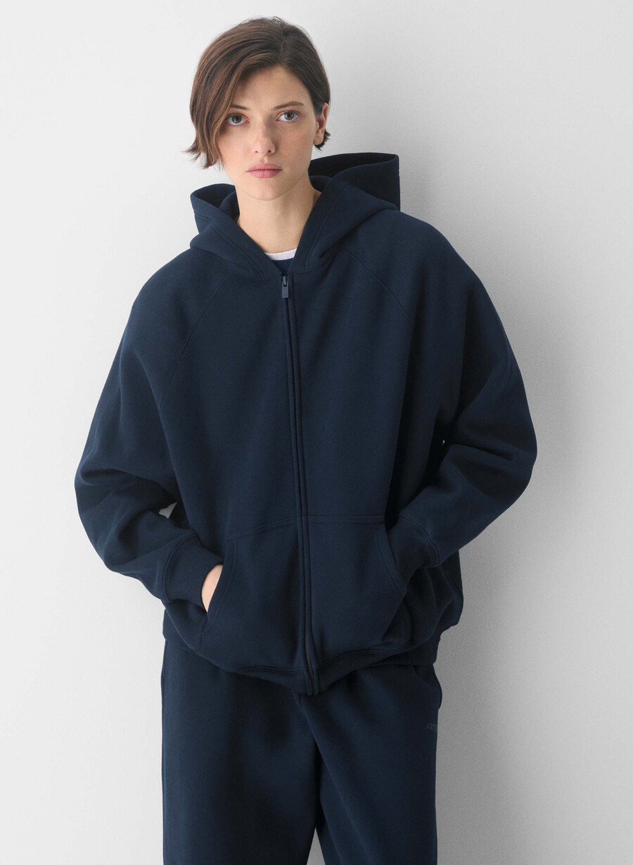 mysig fleece mega raglan dragkedja med huva admiral
