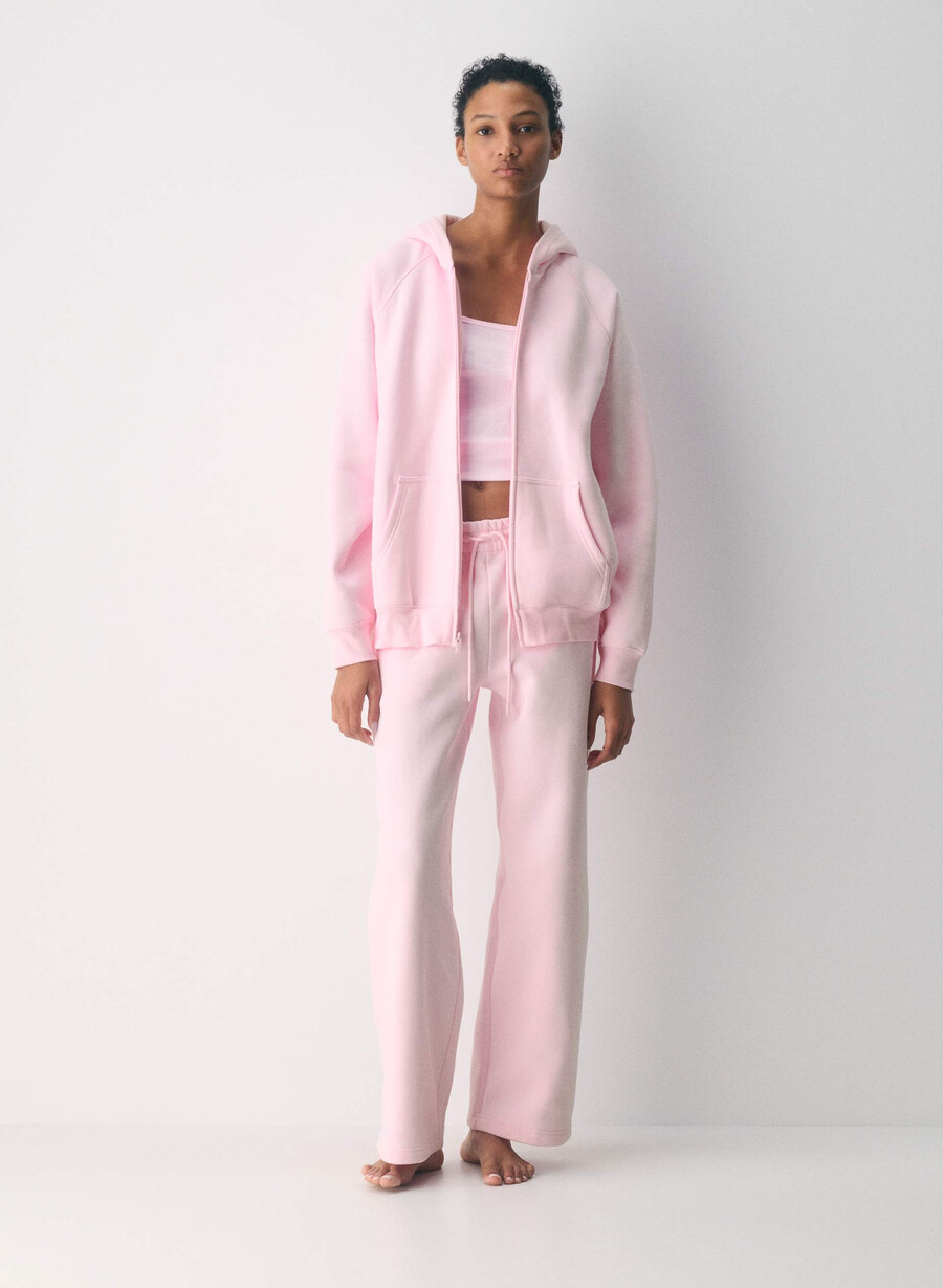 mysig fleece mega raglan dragkedja med huva villa rosa